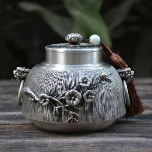 Urn Ashes Human Urns For Ashes Funeral Cremation Hand Carved Beautiful Embossed Pure Tin 97% Lead-Free Pewter Handmade In China