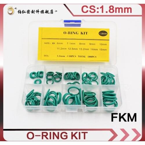 Fluororubber Thickness 1.8mm green rubber ring FKM O ring seal FKM seal O-ring ordering kit classification kit