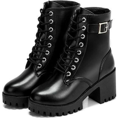 New Square Heels Womens Boots Waterproof High Heels Ladies Platform Boots Belt Buckle Fashion Women Martin Boots