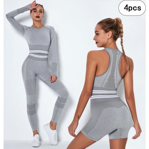 Women Yoga Suits 4pcs Workout Sportswear Gym Clothing Fitness yoga sets women gym clothes Leggings Sports Suits