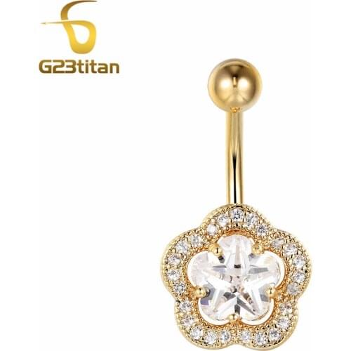 Big Crystal Flower Earrings for Navel Piercing Gold Surgical Steel Body Jewelry Piercing de umbigo Summer Jewelry