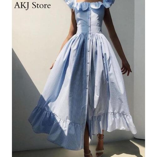 Women Striped Colorblock Butterfly Sleeve Ruffles Hem Maxi Dress