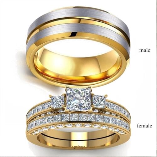 Golden simple male ring elegant romantic female ring couple ring set - the best choice for engagement Valentines Day