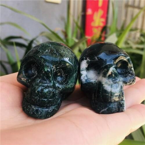 Natural Moss Agate Quartz Crystal Skulls 2 Inch Encarved Figurine 1pc