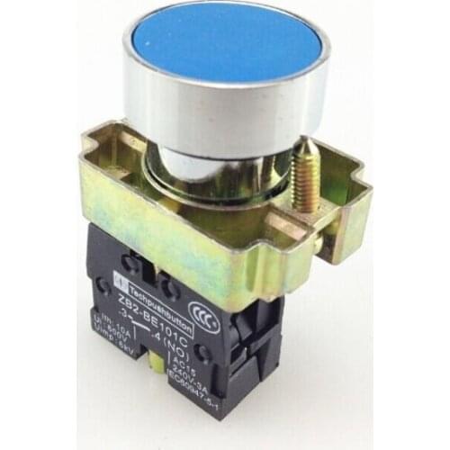 1pcs XB2-BA61 Bule Color Self-reset Momentary NO Flush Pushbutton Switch Flat