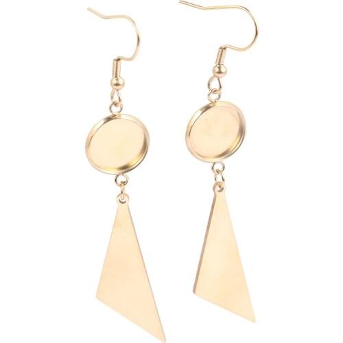 3 pair Gold Plated Stainless Steel Triangle Dangle Earring Base Blanks 12mm Cabochon Bezel Settings Diy Ear Wire Hooks Findings