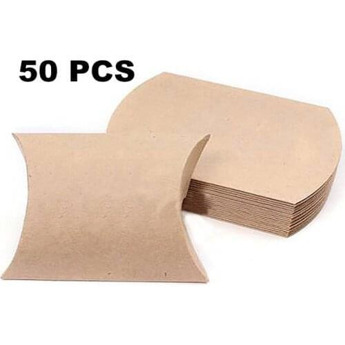 50PCS Kraft Paper Candy Boxes Pillow Favor Box Wedding Party Favour Gift Home Party Birthday Supply