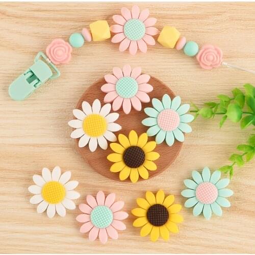 Kovict 6/10pcs 40mm Silicone Beads Sunflower BPA Free Baby Silicone Teether Food Grade Rodents DIY Baby Teething Toys