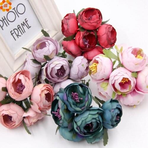 6Pcs Artificial Roses DIY Flowers Fake Rose Scrapbooking flowers Bouquet for Party wedding Craft Supplies Decorative Flowers