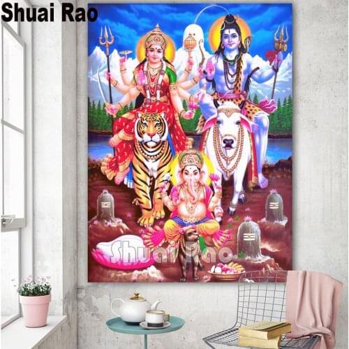 Wall stickers Shiva Parvati Ganesha Indian Art Hindu God Figure full drill kits diy handmade new diamond embroidery sale