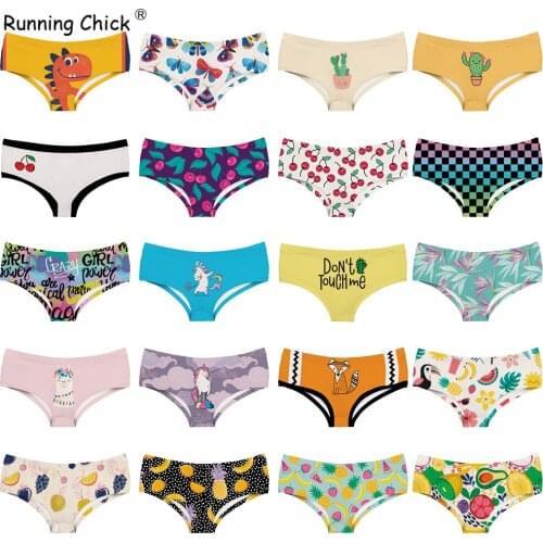 Fruit, Plant and Animal Letter Printing Seamless Breathable Womens Underwear Low Waist Briefs, Wholesale Lots Bulk
