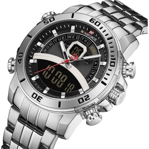 New NAVIFORCE Men Quartz Analog Wristwatches Casual Fashion Led Display Luminous Calendar Chronograph Waterproof Shock Resistant
