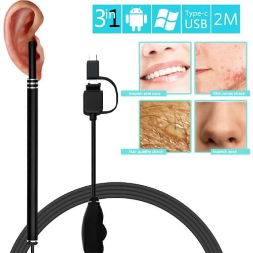 Ear Cleaning Endoscope 3 in 1 USB Visual Ear Cleaning Tool Mini Camera Ear Pick Otoscope for android system with OTG function