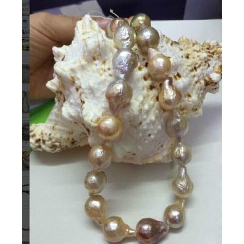 Classic 14-15mm rare south sea baroque gold pink pearl necklace 18inch