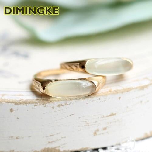 DIMINGKE 5*17MM Natural Prehnite Gemstone Ring 100%-S925 Sterling Silver Jewelry Anniversary Party Woman Gift