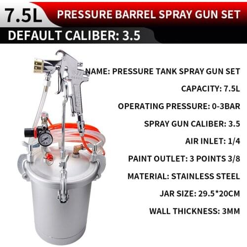 7.5L Water-in-water Colorful Paint Spray Gun Pressure Stainless Steel Bucket Paint Latex Paint Marble Pneumatic Sprayer Machine