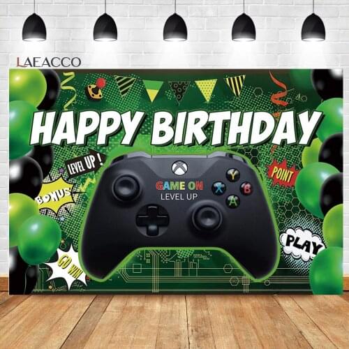 Laeacco Video Game Theme Birthday Background Balloons Kids Play Game Party Boys Child Portrait Customzied Photography Backdrops