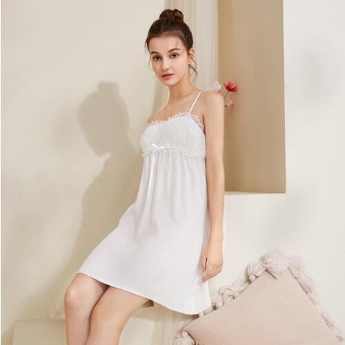 Summer Sling Nightgowns White Cotton Sleepwear Women Lace Sleep Dress Open-back Night Wear Home Clothing Vintage Sleep Tops 2021