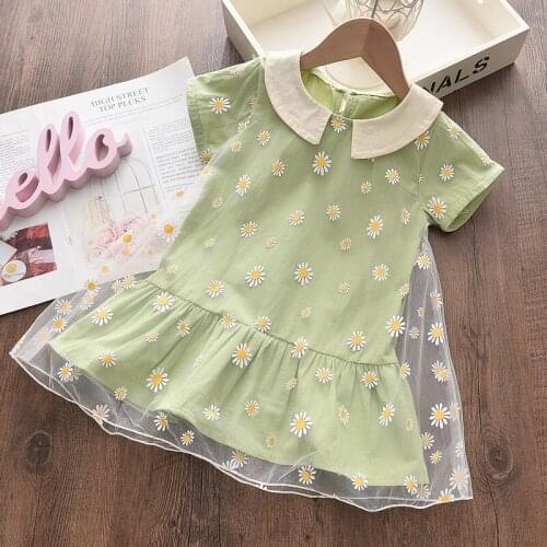 Summer Girls Floral Dresses Kids Mesh Patchwork Clothes Girl Baby Casual Costumes Children Ruffles Party Cute Vestidos 2-6 Years