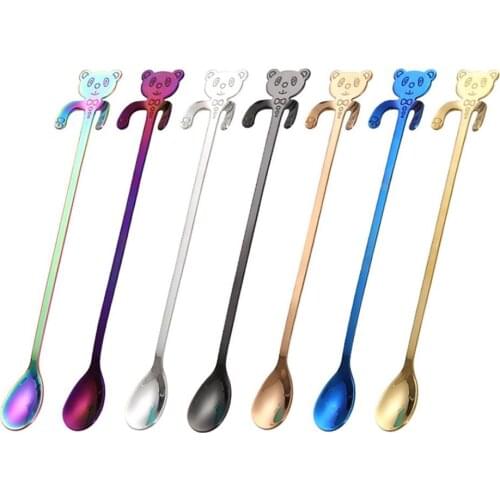 20cm Long Handle Ice Tea Spoons, Stainless Steel Hanging Mixing Stirring Spoons, Coffee Teaspoons, Cute Bear Scoops for Mug Cup