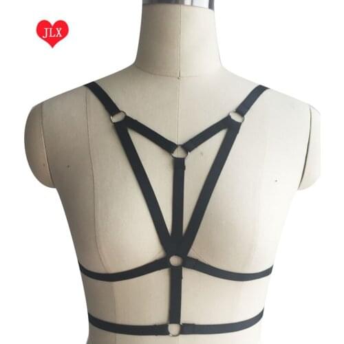 New Elastic goth Caged cross Body Harness bra cage fetish ring chest Bondage Lingerie Black Club Erotic Rebel bra harness