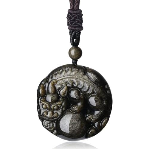 Pixiu Pi Yao Amulet Golden Obsidian Pendant Necklace