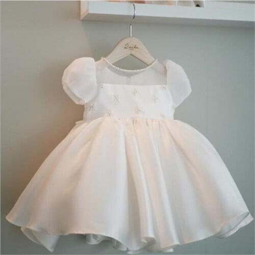 Girls Dress Wedding Party Princess 1st Birthday Baby Dress Pearl Kids Dresses For Girls Baby Christening Dress Girls Ball Gown