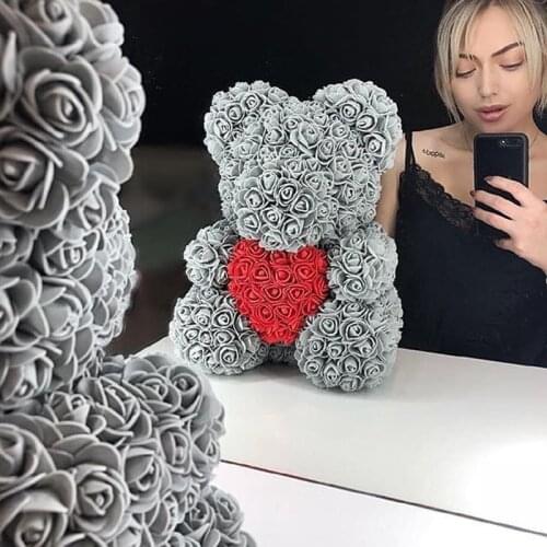 Dropshipping 25cm Teddy Bear of Rose Artificial Flowers PE Rose Bear for Women Valentines Wedding Christmas Gift Box Home Decor