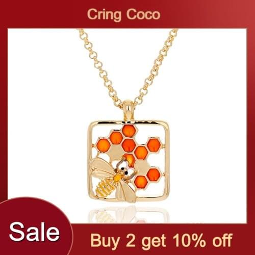 Cring Coco Honey Bee Necklace Original Design Vintage Alloy Gold Color Chain Pendants Necklaces Wedding Jewelry for Women 2020