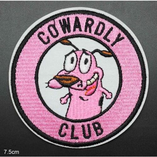Pink Round Courage The Cowardly Dog Iron On Embroidered Clothes Patches For Clothing Yellow Stickers Garment Apparel Accessories
