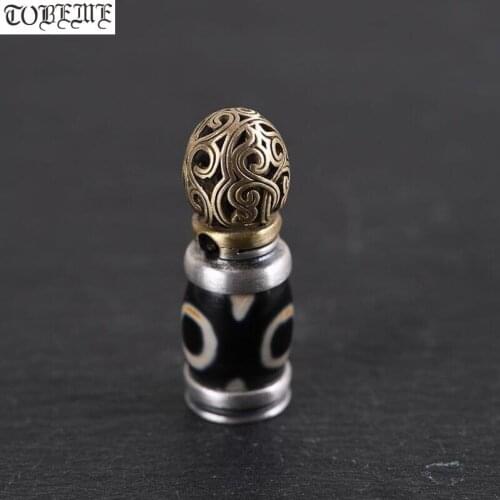 Handcrafted 925 Silver Tibetan DZI Seal Charm Sterling Silver Buddhist Malas Amulet Buddhist Prayer Seal Bead Tibetan Seals