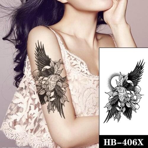 Eagle Black Wing Feathers Tattoos Stickers Fake Waterproof Arrow Leaves Tattoo Temporary Body Art Arm Belly Tatoos for Women Men
