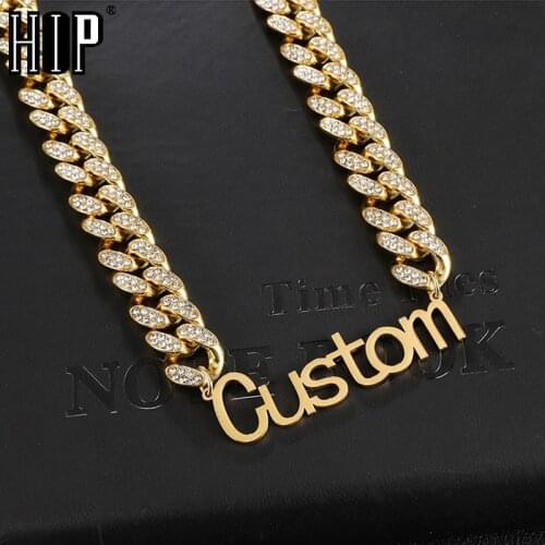Hip Hop Name Necklace Custom Letter With 13MM Iced Out Cuban Chain Stainless Steel Initial Letters Personalized Choker Chains