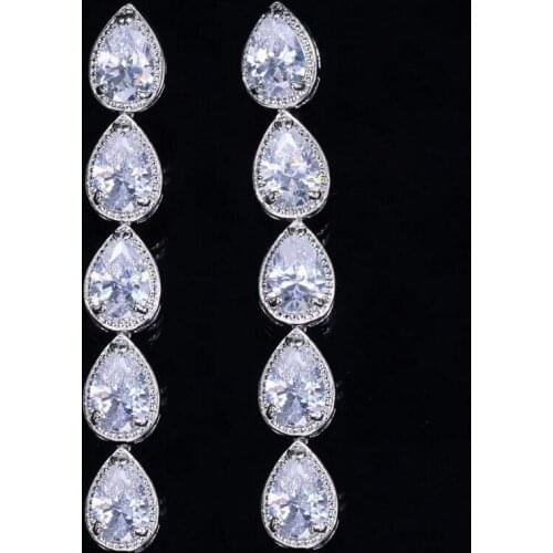 Luxury Jewelry 10KT White Gold Fill Drop Water 5A White Clear Cubic Zirconia Eternity Women Wedding Dangle Earring Gift