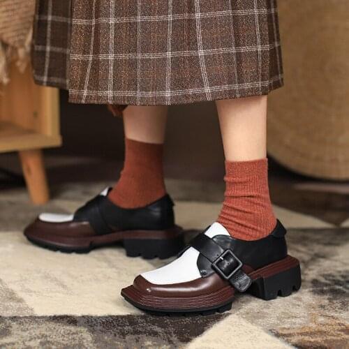 New Genuine Leather Mixed Colors Womens Shoes Fashion Spring/Autumn Belt Buckle Platform Shoes Handmade Shoes Woman Size 34-40