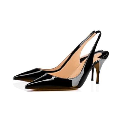 Moraima Snc Black Patent Leather High Heel Shoes Sexy Pointed Toe Slingback Women Pumps Thin Heels Dress Shoes
