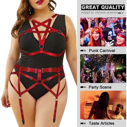 Plus Size Erotic Lingerie Women Bdsm Body Harness Set Chest Bondage Pentagonal Binding Strap Crop Tops Garter Belt For Stockings