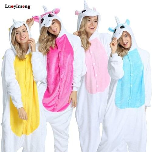 Winter Flannel Pajamas Unicornio Women Sleepwear Adult Couple Onesie Pajamas Unicorn Animal Cartoon Pyjama Femme Pijama Licorne
