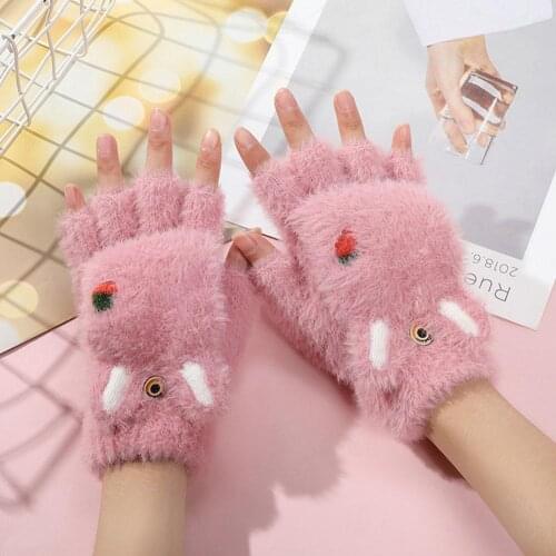 1Pair Women Girls Lovely Winter Warm Fingerless Gloves Bear Gloves Plush Claw New Mittens Half Fluffy Finger