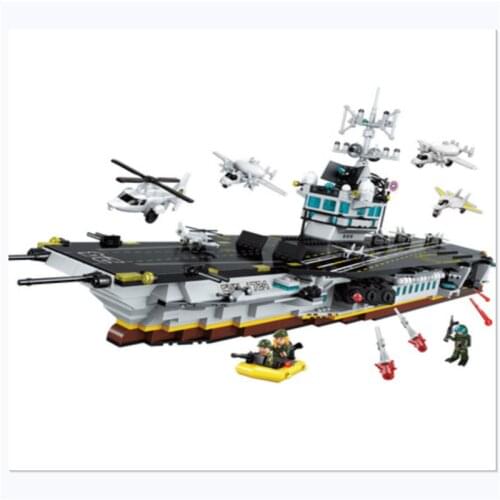 1007pcs Enlightenment 1724 Military Position Large Aircraft Carrier Model Boy Assembled Building Block Toy Gifts