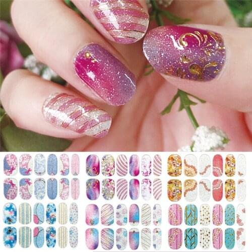 12Pcs/Sheet Glitter Gradient Color Nail Stickers Nail Wraps Full Cover Nail Polish Sticker DIY Self-Adhesive Nail Art Decoration
