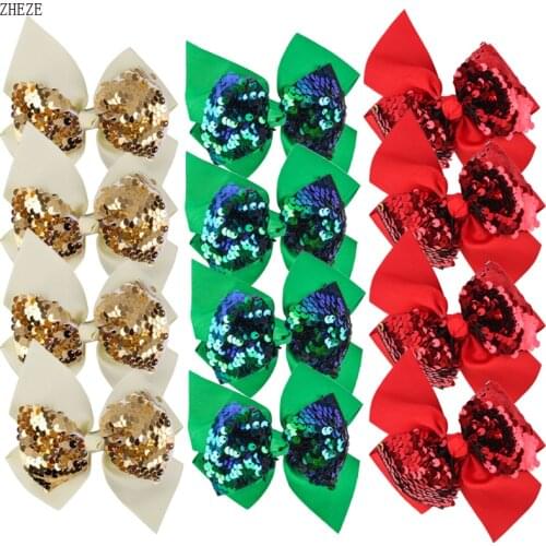 1PC Retail 2020 New Hair Clips Reversible Sequin Bows Hairpins 4.5" Grosgrain Ribbon Bow With Alligator Clips Girls Barrettes