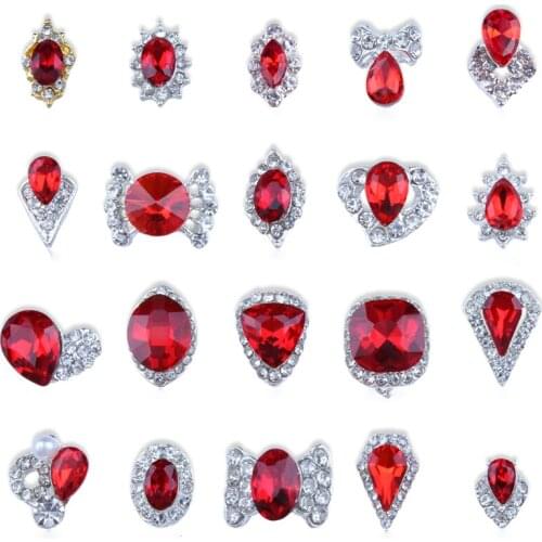 20Style 100Pcs 3D Nail Art Hot Red Gem Nails Rhinestones Alloy Metal Charm Jewelry With Crystals Rhinestones Nail Art Decoration