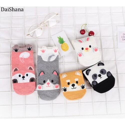 5 Pairs Autumn Winter Cartoon Cotton Fashion Animals Women Socks Rabbit Fox Dog Panda Cute Kawayi Happy Funny Socks Girls Socks