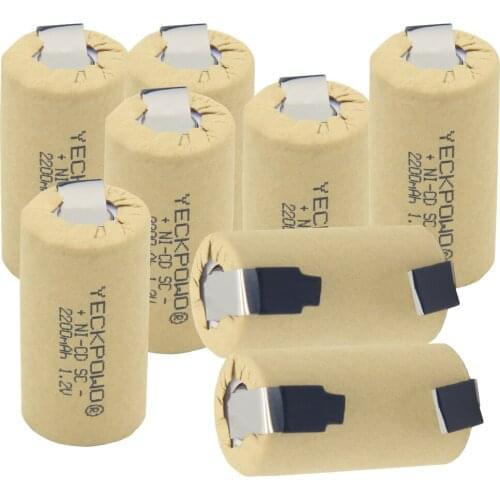 Akkumulator sub C battery 1.2V flat top 2200mAh NICD welding tabs SC batteries soldering tape rechargeable for dewalt for B&D