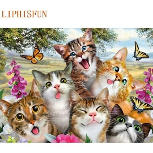 Diamond Painting Cross Stitch Full Square Round Picture of Rhinestone DIY Mosaic Embroidery Kitten New Year Gift