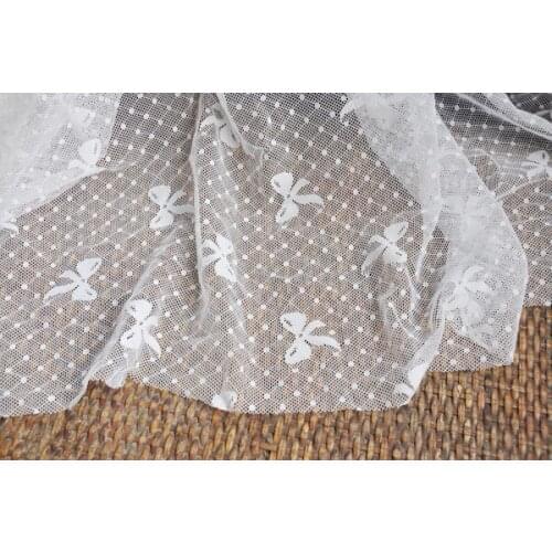 Free shipping Milk white lace bow clothing dress fabric slightly elastic fabric background curtain cloth tablecloths home