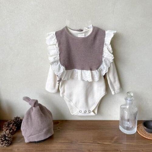 Baby Girl Waffle Bodysuit Infant 2021 New Solid Boy Long Sleeve Jumpsuit + Hat 2pcs Autumn Cotton Baby Clothing 0-24m
