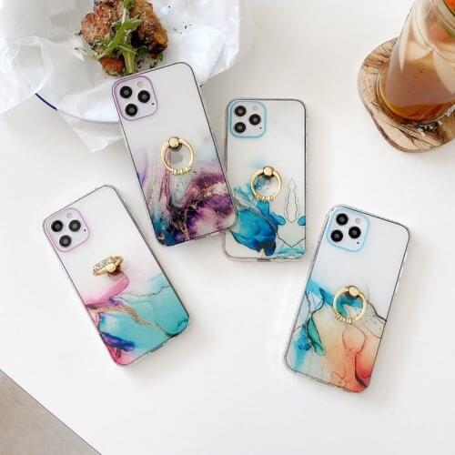 Gradient Marble Texture Ring Holder Phone Cases For iPhone 12 11 11Pro Max XR XS Max X 7 8 Plus SE 2020 Soft Transparent Cover