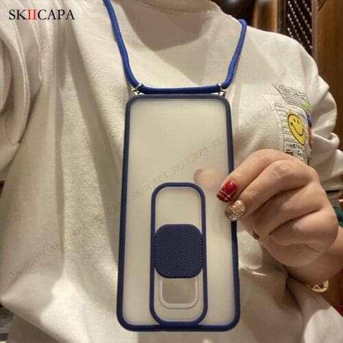 Crossbody Necklace Lanyard Case For Motorola G9 Play Soft TPU Phone Case For MOTO G9 E7 Plus Slide Camera Lens Protective Cover